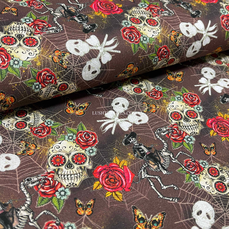 Day Of The Dead Digital Cotton Craft Fabric 140cm Wide, Brown Day Of The Dead Digital Cotton Craft Fabric 140cm Wide, Brown