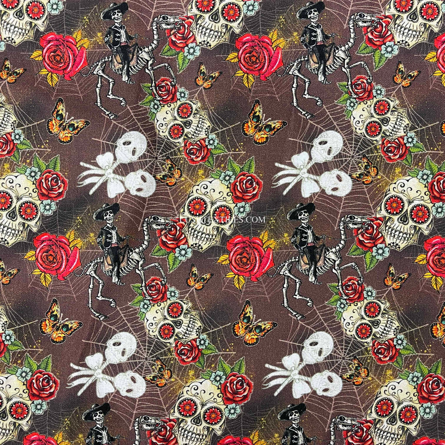 Day Of The Dead Digital Cotton Craft Fabric 140cm Wide, Brown Day Of The Dead Digital Cotton Craft Fabric 140cm Wide, Brown