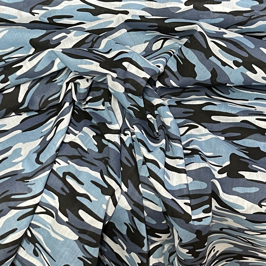 Camouflage Army Polycotton Dress Fabric, Sky Camouflage Army Polycotton Dress Fabric, Sky