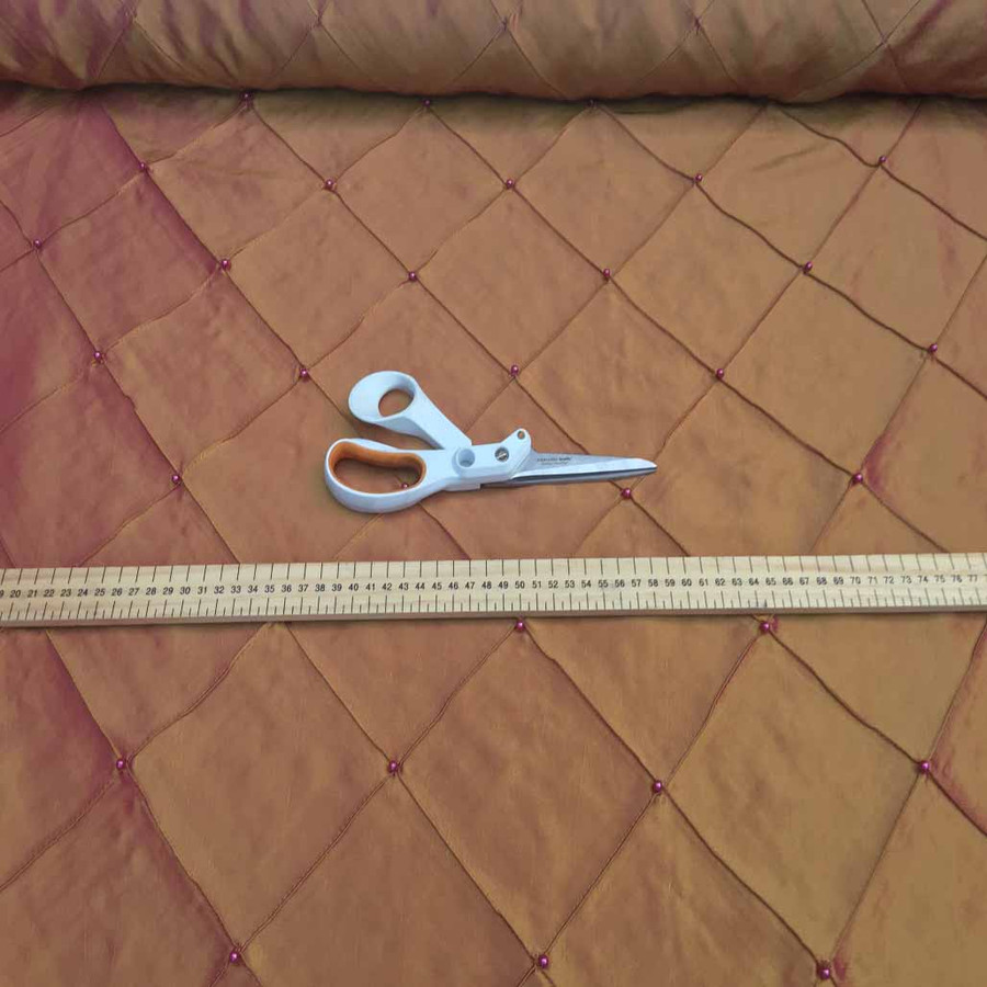 Quilted Beaded Pearl Taffeta Fabric, Gold Shot Pink Quilted Beaded Pearl Taffeta Fabric, Gold Shot Pink