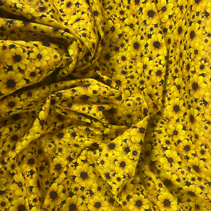 Small Floral Sunflowers 100% Cotton Dress Fabric, Yellow Small Floral Sunflowers 100% Cotton Dress Fabric, Yellow