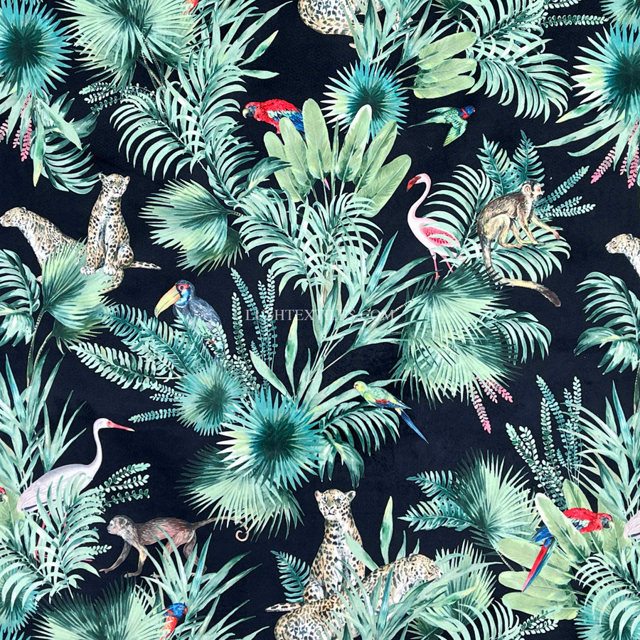 Amazon Tropical  Digital Print Plush Velvet Curtain Fabric, Black Amazon Tropical  Digital Print Plush Velvet Curtain Fabric, Black