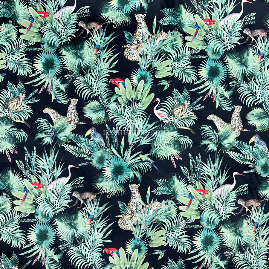 Amazon Tropical  Digital Print Plush Velvet Curtain Fabric, Black Amazon Tropical  Digital Print Plush Velvet Curtain Fabric, Black