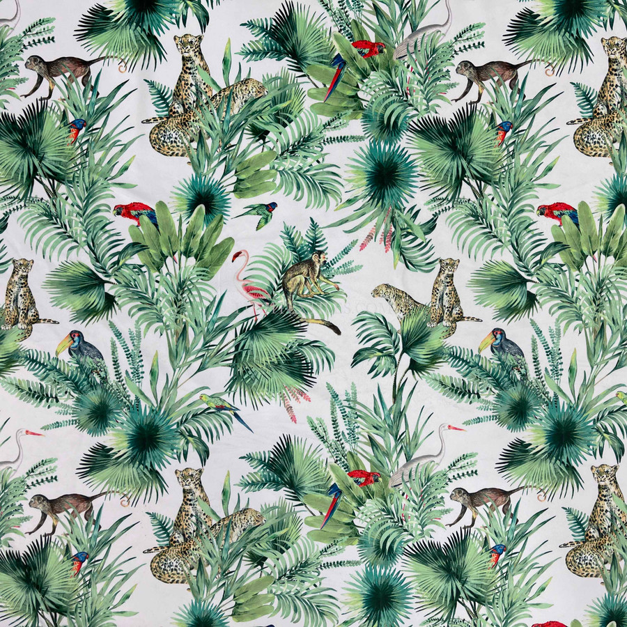 Amazon Tropical  Digital Print Plush Velvet Curtain Fabric, Natural Amazon Tropical  Digital Print Plush Velvet Curtain Fabric, Natural