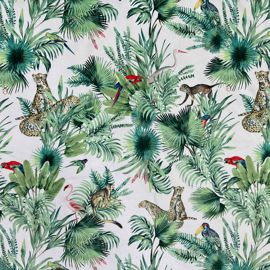 Amazon Tropical  Digital Print Plush Velvet Curtain Fabric, Natural Amazon Tropical  Digital Print Plush Velvet Curtain Fabric, Natural