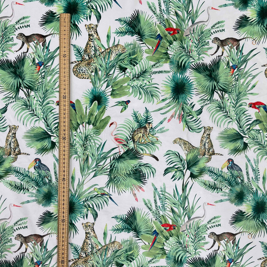 Amazon Tropical  Digital Print Plush Velvet Curtain Fabric, Natural Amazon Tropical  Digital Print Plush Velvet Curtain Fabric, Natural