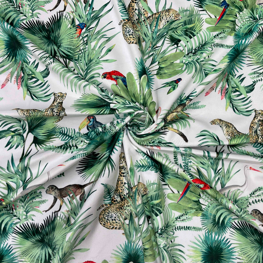 Amazon Tropical  Digital Print Plush Velvet Curtain Fabric, Natural Amazon Tropical  Digital Print Plush Velvet Curtain Fabric, Natural