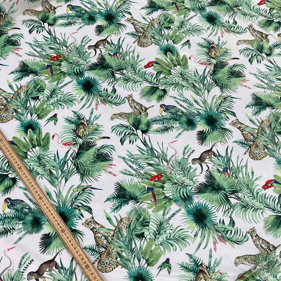 Amazon Tropical  Digital Print Plush Velvet Curtain Fabric, Natural Amazon Tropical  Digital Print Plush Velvet Curtain Fabric, Natural