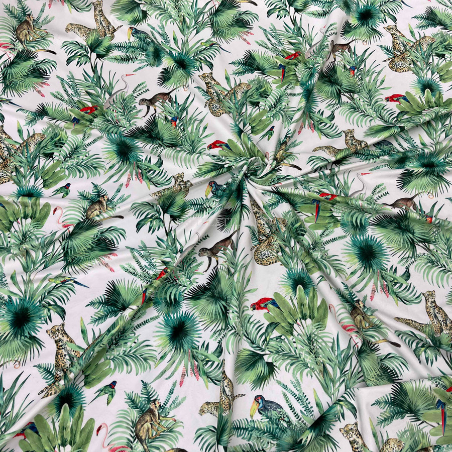 Amazon Tropical  Digital Print Plush Velvet Curtain Fabric, Natural Amazon Tropical  Digital Print Plush Velvet Curtain Fabric, Natural