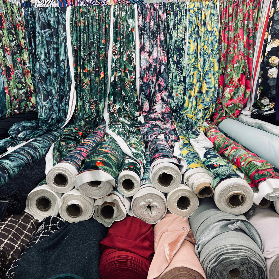 Exotic Digital Print Plush Velvet Curtain Fabric, Cerise Exotic Digital Print Plush Velvet Curtain Fabric, Cerise