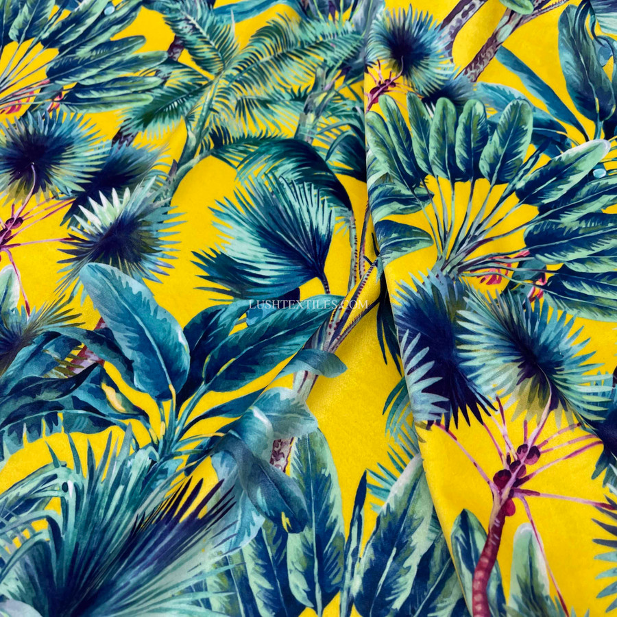 Palm Springs Digital Print Plush Velvet Curtain Fabric, Summer Palm Springs Digital Print Plush Velvet Curtain Fabric, Summer