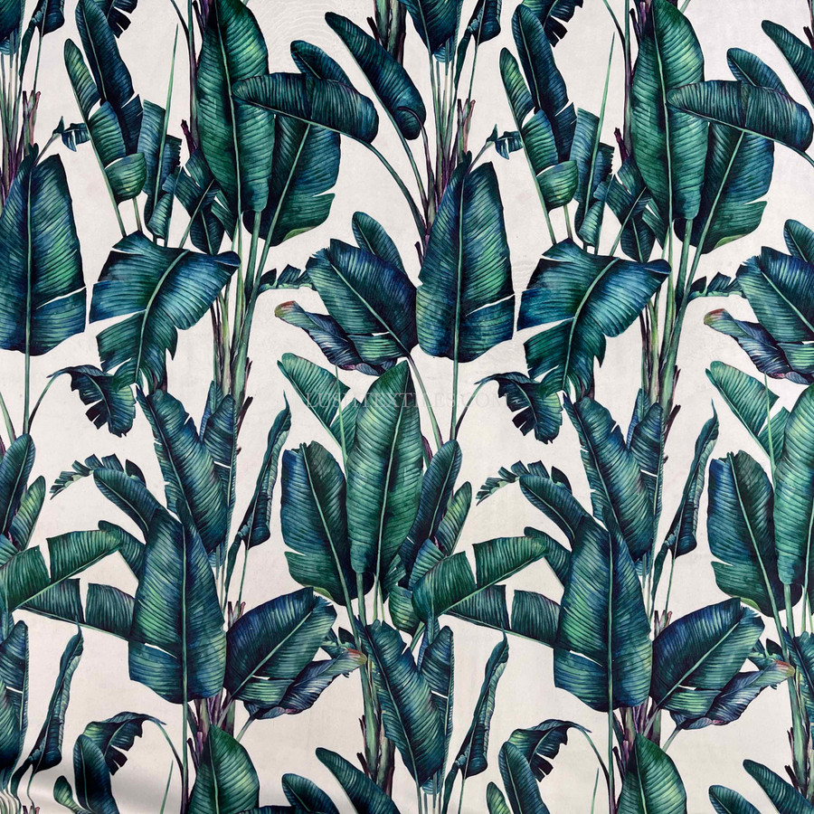 Paradise Floral Digital Print Plush Velvet Curtain Fabric, Natural Paradise Floral Digital Print Plush Velvet Curtain Fabric, Natural