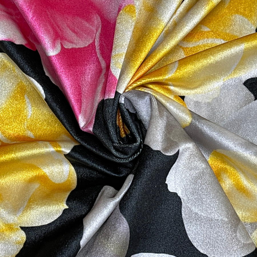 Floral Flowers Printed Plush Velvet Upholstery Fabric, Black Floral Flowers Printed Plush Velvet Upholstery Fabric, Black