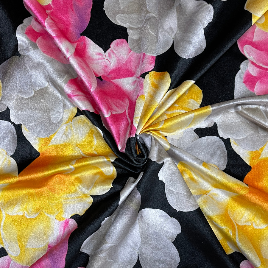 Floral Flowers Printed Plush Velvet Upholstery Fabric, Black Floral Flowers Printed Plush Velvet Upholstery Fabric, Black