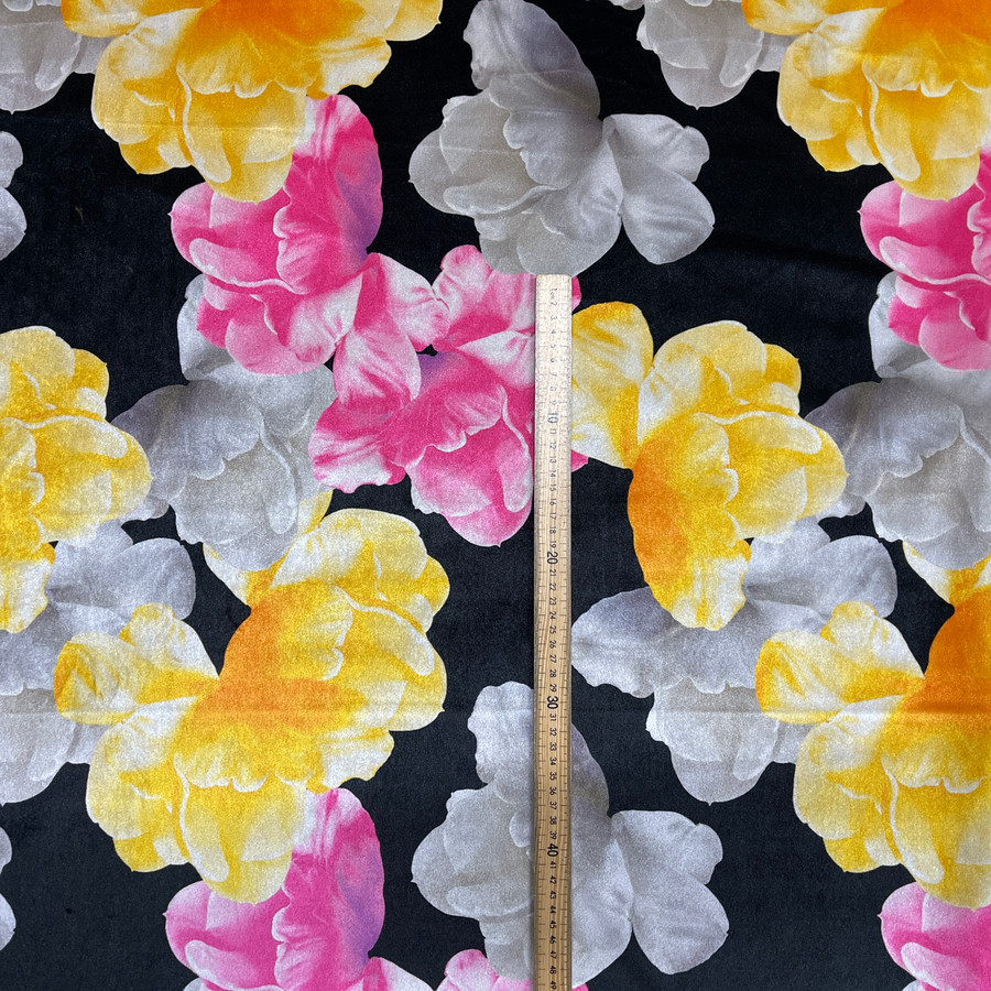 Floral Flowers Printed Plush Velvet Upholstery Fabric, Black Floral Flowers Printed Plush Velvet Upholstery Fabric, Black