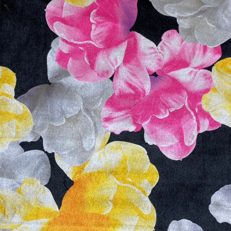 Floral Flowers Printed Plush Velvet Upholstery Fabric, Black Floral Flowers Printed Plush Velvet Upholstery Fabric, Black