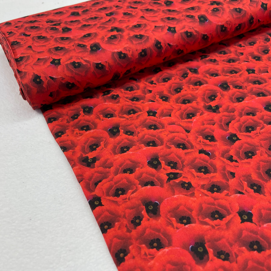 Red Poppies Print 100% Cotton Craft Fabric Red Poppies Print 100% Cotton Craft Fabric