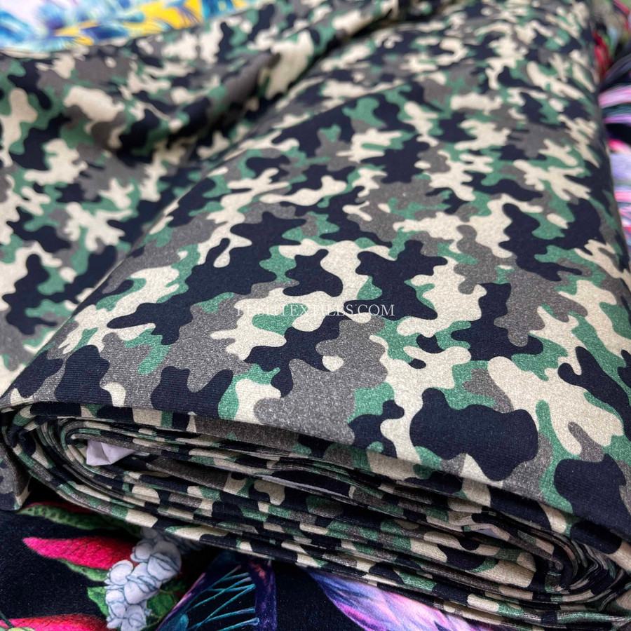 Army Camo Cotton Jersey Stretch Fabric,  Jungle Army Camo Cotton Jersey Stretch Fabric,  Jungle