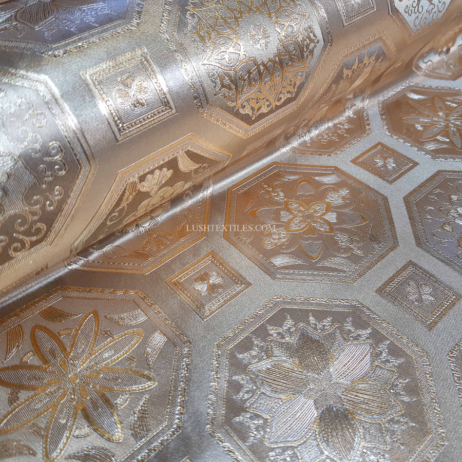 Metallic Baroque PVC Oilcloth Fabric, Gold Metallic Baroque PVC Oilcloth Fabric, Gold