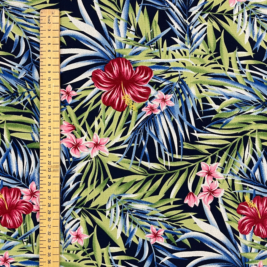Tropical Floral Digital Print Bubble Crepe Dress Fabric, Black Tropical Floral Digital Print Bubble Crepe Dress Fabric, Black