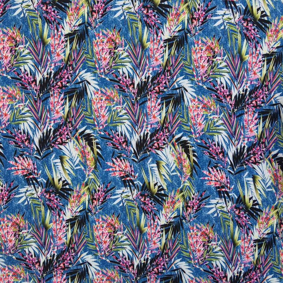 Autumn Floral Digital Print Bubble Crepe Dress Fabric, Navy Autumn Floral Digital Print Bubble Crepe Dress Fabric, Navy