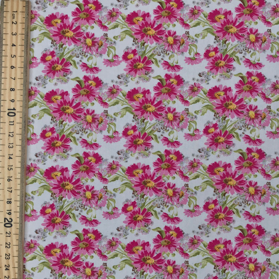 Small Sunflowers Floral Rose & Hubble Cotton Poplin Fabric Small Sunflowers Floral Rose & Hubble Cotton Poplin Fabric
