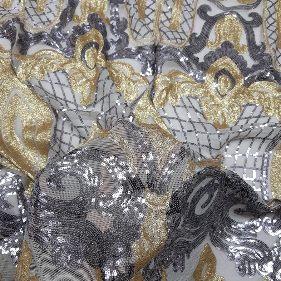Grey Heavy Sequins Lace