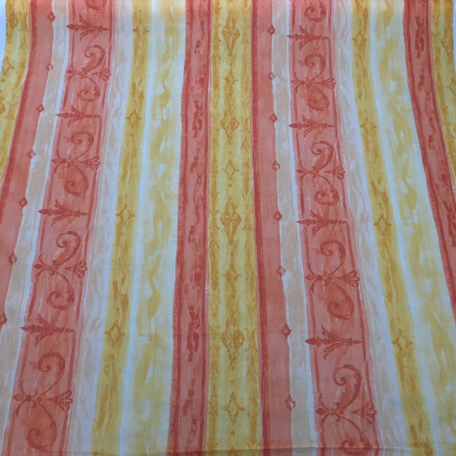 Multi Striped Vintage Cotton Fabric Curtain Material, Orange/Yellow Multi Striped Vintage Cotton Fabric Curtain Material, Orange/Yellow