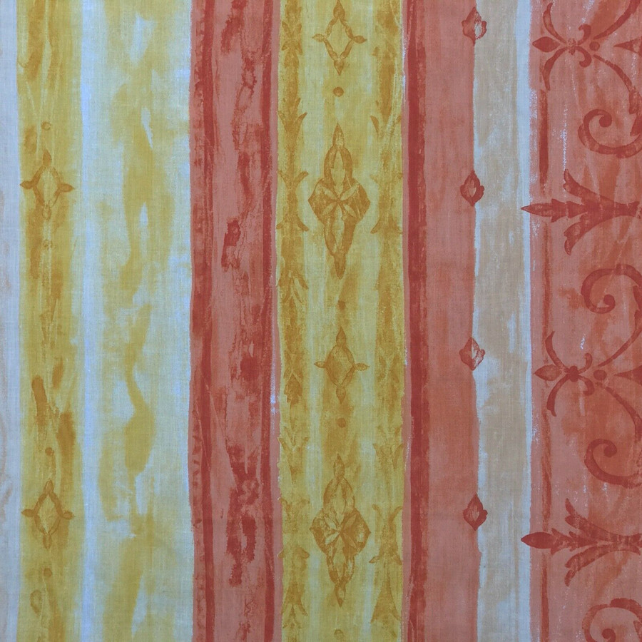 Multi Striped Vintage Cotton Fabric Curtain Material, Orange/Yellow