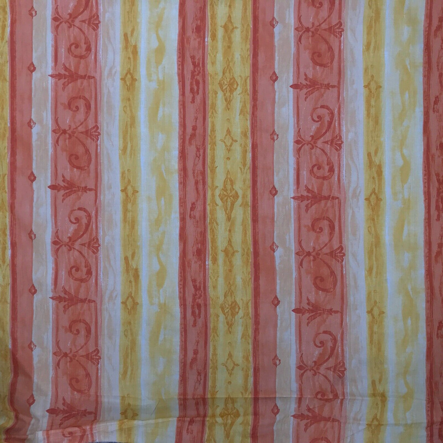 Multi Striped Vintage Cotton Fabric Curtain Material, Orange/Yellow