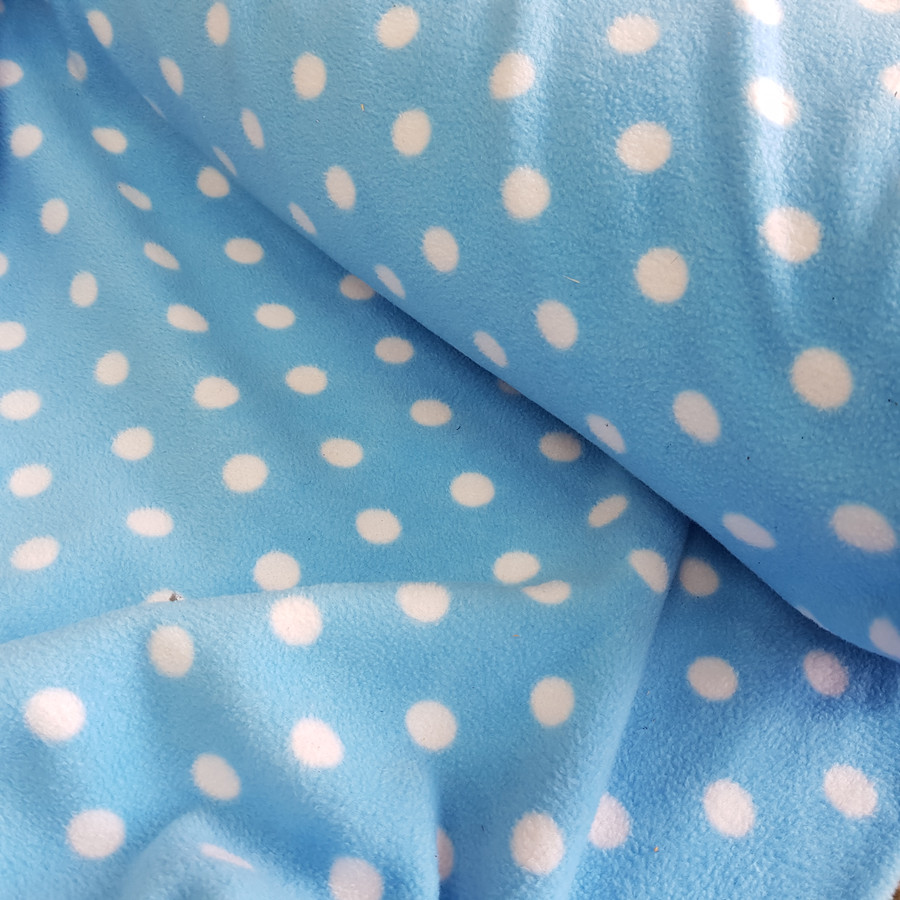 White Spots Polka Dot Polar Fleece Fabric, Baby Blue White Spots Polka Dot Polar Fleece Fabric, Baby Blue