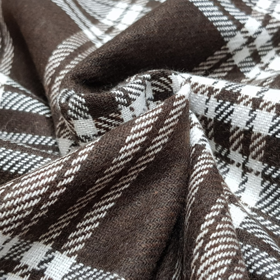 Tartan Check Wool Blend Fabric,  Brown Tartan Check Wool Blend Fabric,  Brown