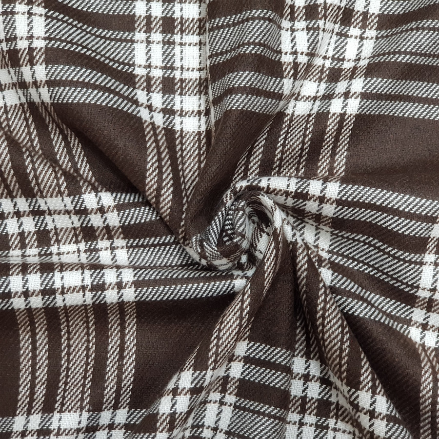 Tartan Check Wool Blend Fabric,  Brown Tartan Check Wool Blend Fabric,  Brown