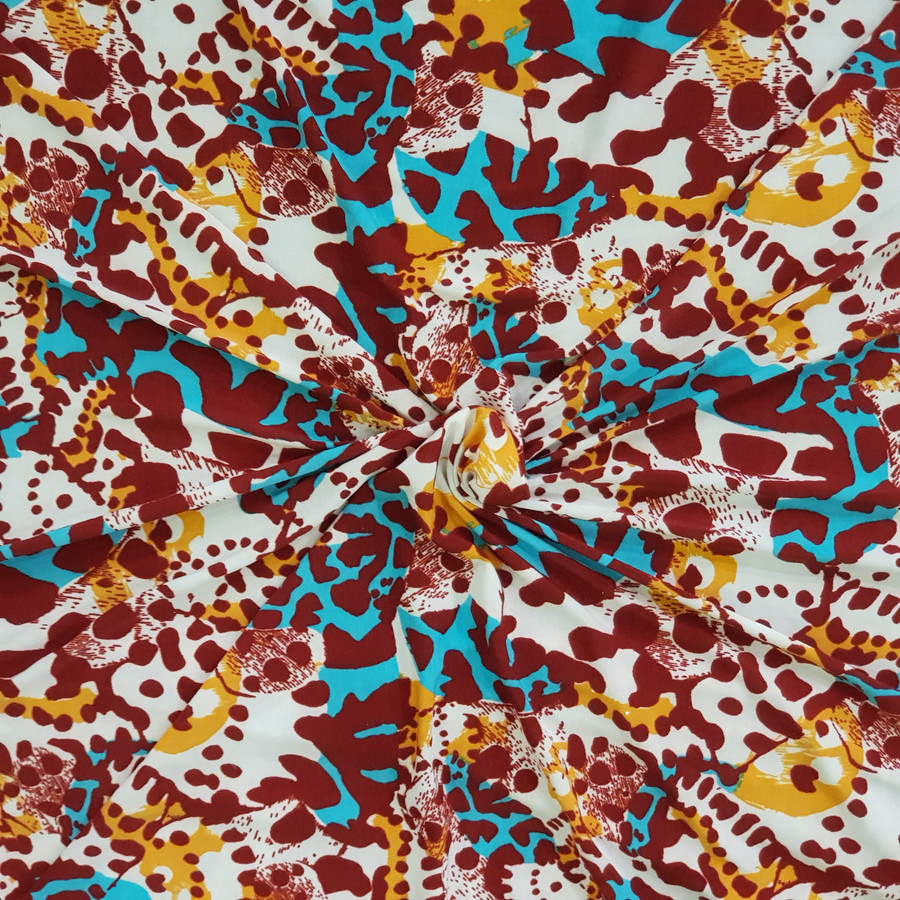 Animal Camo Abstract Print Lycra Dress Fabric, Rust Animal Camo Abstract Print Lycra Dress Fabric, Rust