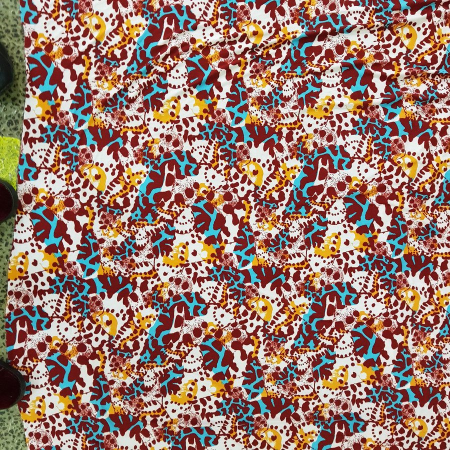 Animal Camo Abstract Print Lycra Dress Fabric, Rust Animal Camo Abstract Print Lycra Dress Fabric, Rust