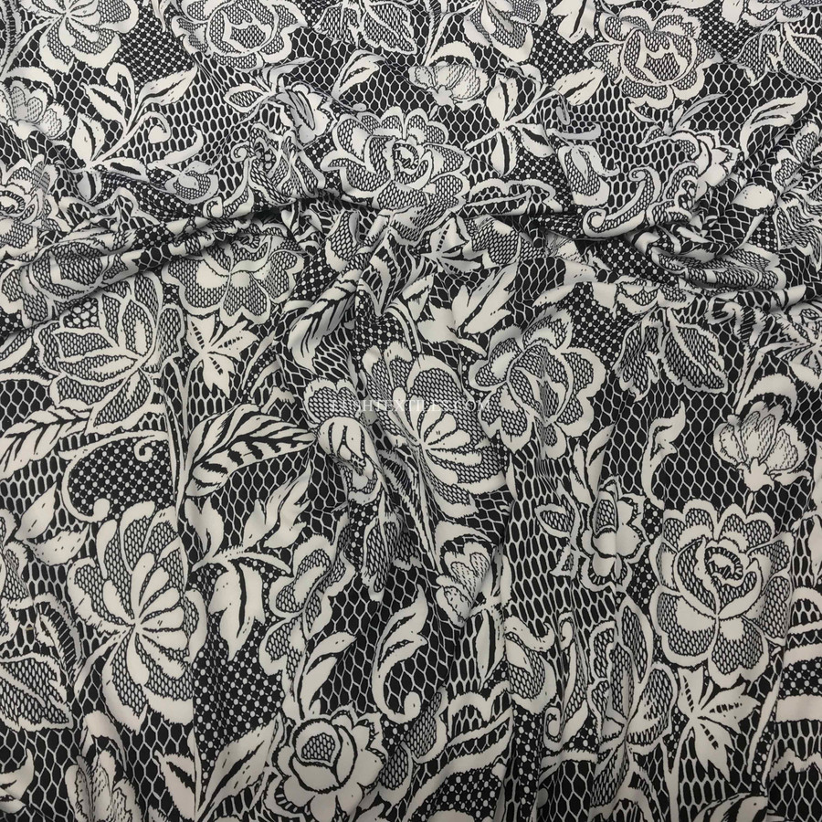 Floral Flowers Lycra Dress Fabric, Black/White Floral Flowers Lycra Dress Fabric, Black/White