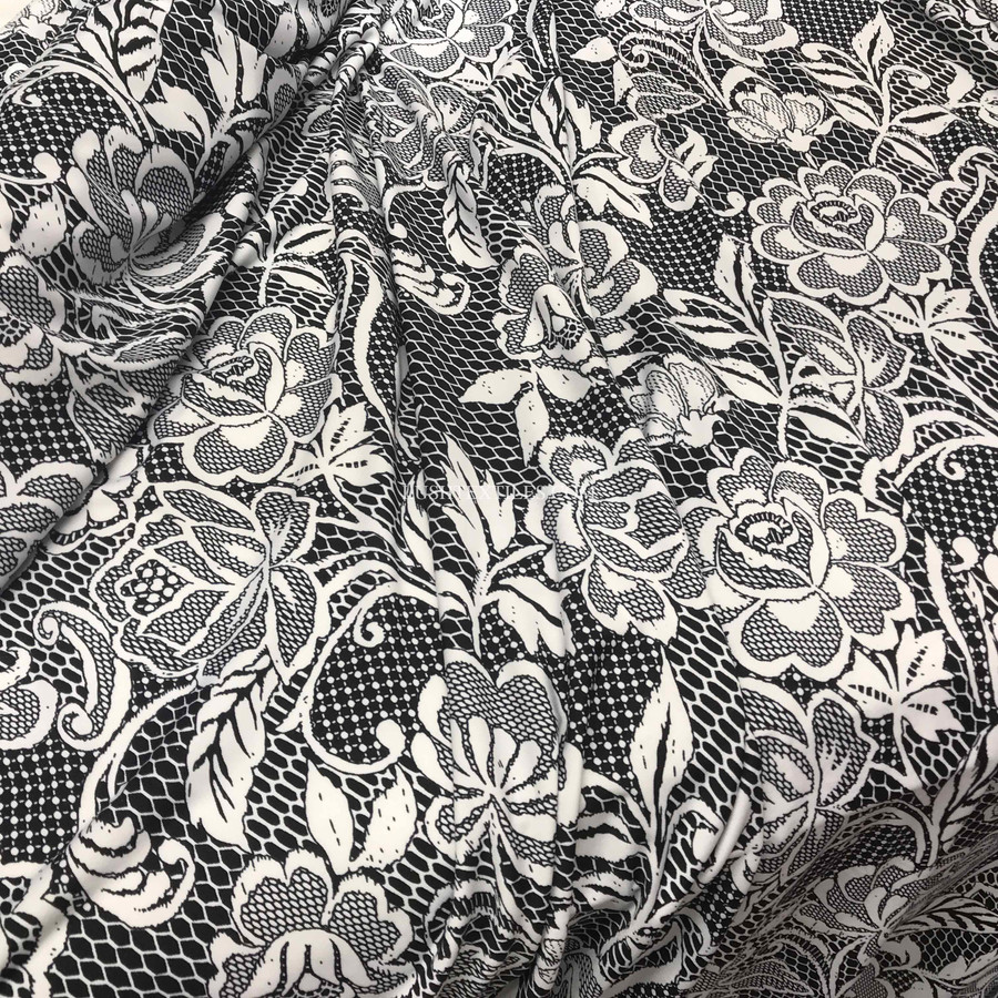 Floral Flowers Lycra Dress Fabric, Black/White Floral Flowers Lycra Dress Fabric, Black/White