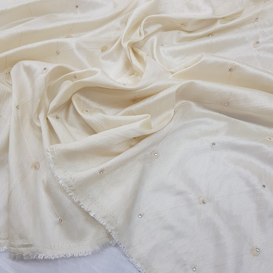 Diamante Diamond Taffeta Fabric, Cream Diamante Diamond Taffeta Fabric, Cream