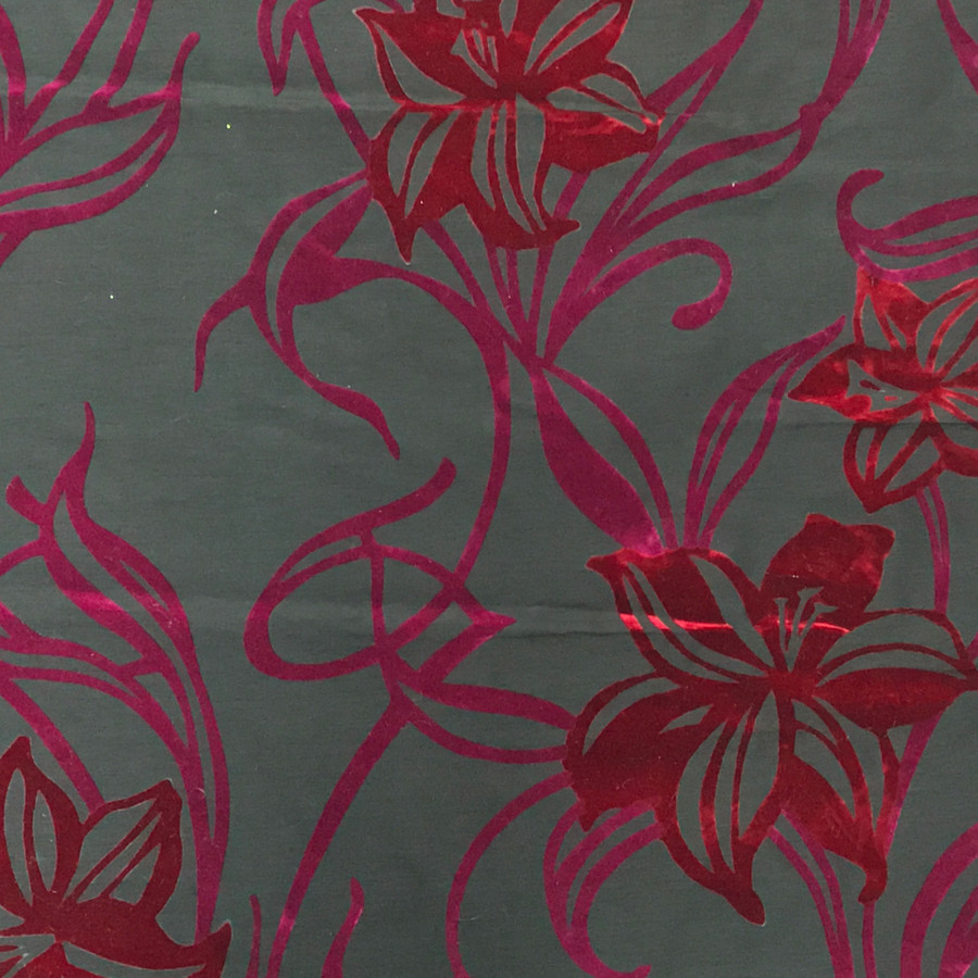 Liberty Floral Velvet Flock Taffeta Fabric, Black Liberty Floral Velvet Flock Taffeta Fabric, Black