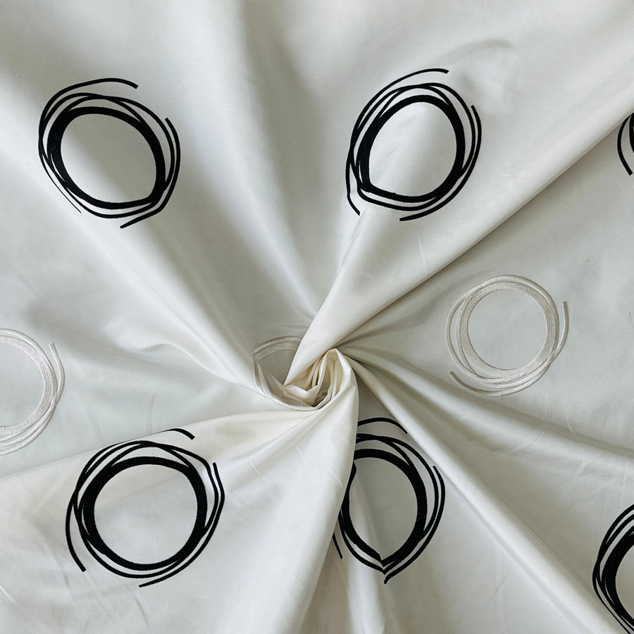 Embroidery Circles Silk Taffeta Fabric, Cream Embroidery Circles Silk Taffeta Fabric, Cream