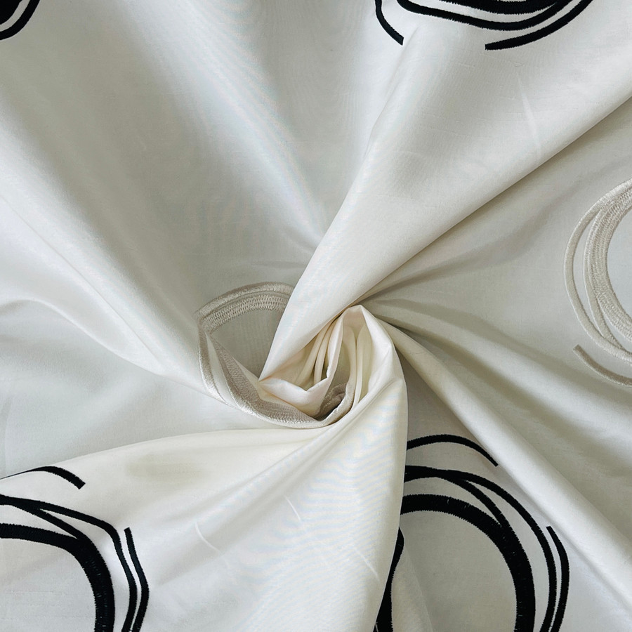 Embroidery Circles Silk Taffeta Fabric, Cream Embroidery Circles Silk Taffeta Fabric, Cream