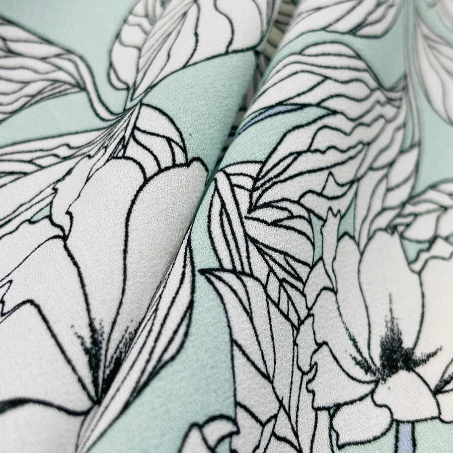 Premium Rose Viscose Crepe Floral Dress Fabric, Green Premium Rose Viscose Crepe Floral Dress Fabric, Green