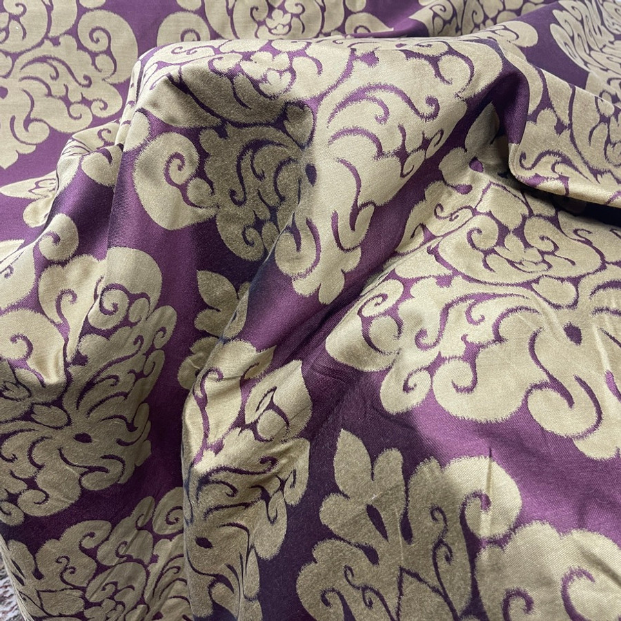 Beige Damask Upholstery Curtain Brocade Fabric, Purple Beige Damask Upholstery Curtain Brocade Fabric, Purple