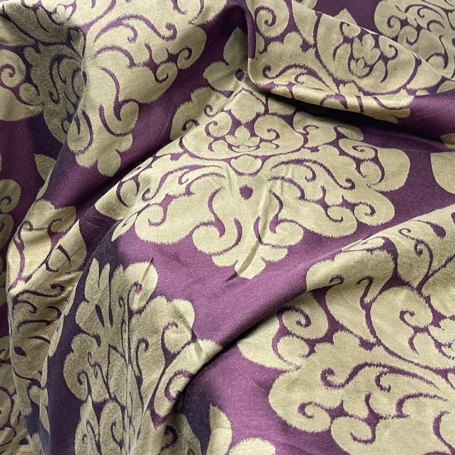 Beige Damask Upholstery Curtain Brocade Fabric, Purple Beige Damask Upholstery Curtain Brocade Fabric, Purple