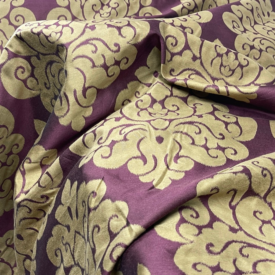 Beige Damask Upholstery Curtain Brocade Fabric, Purple Beige Damask Upholstery Curtain Brocade Fabric, Purple