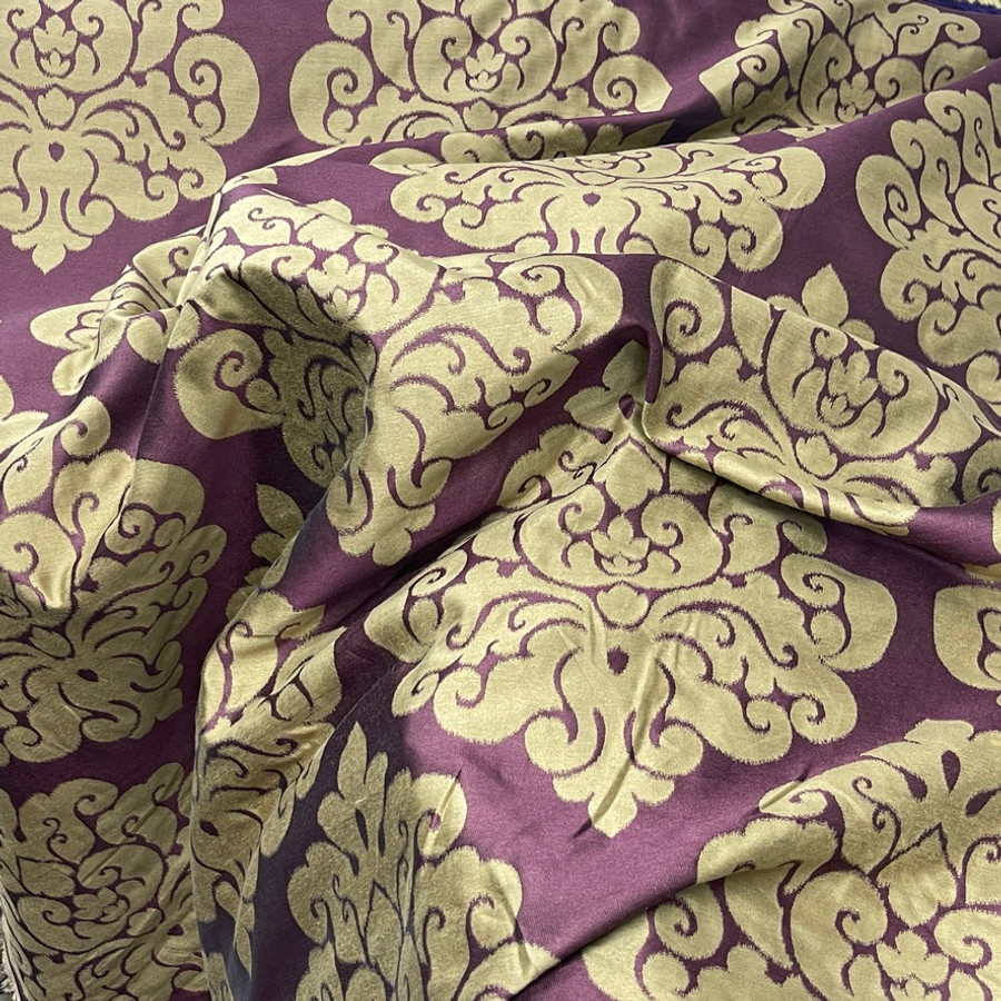 Beige Damask Upholstery Curtain Brocade Fabric, Purple Beige Damask Upholstery Curtain Brocade Fabric, Purple