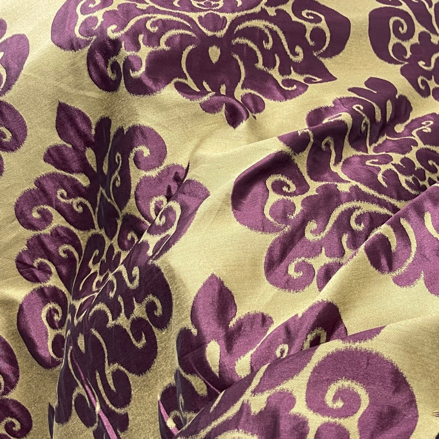 Beige Damask Upholstery Curtain Brocade Fabric, Purple Beige Damask Upholstery Curtain Brocade Fabric, Purple
