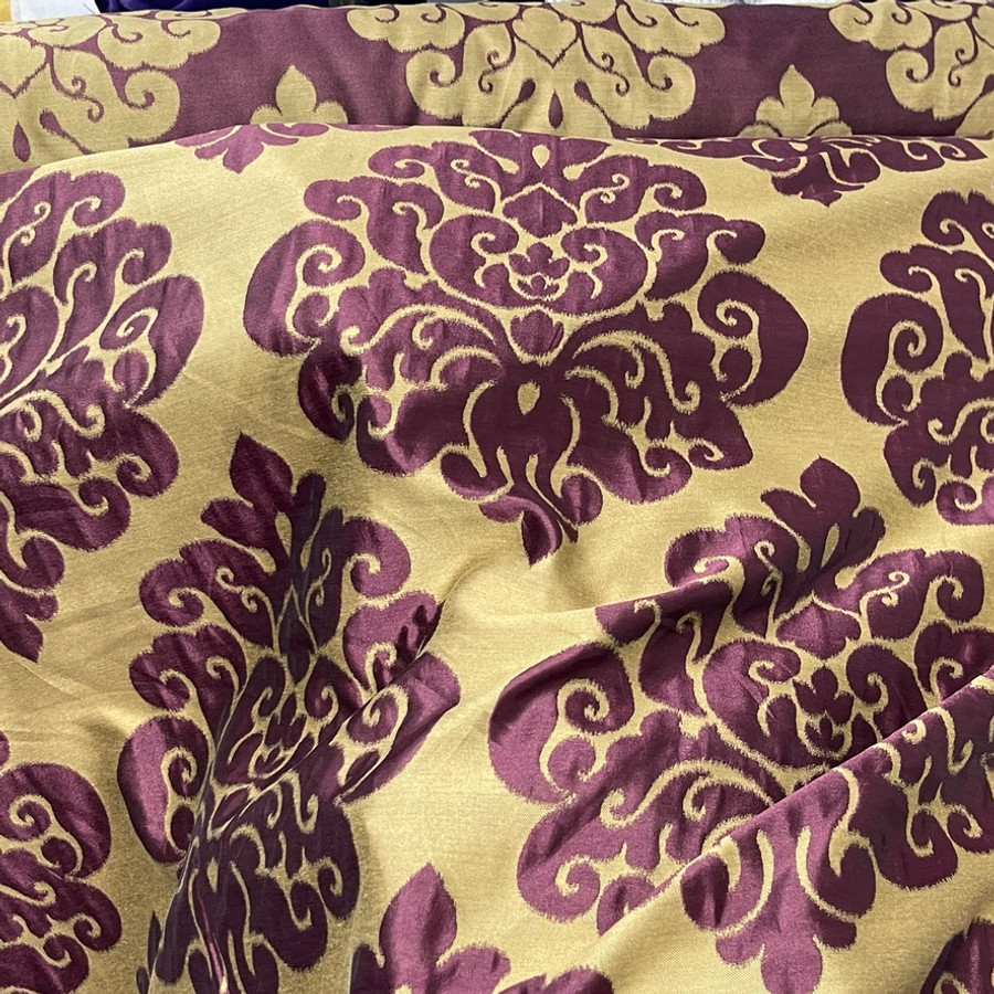 Beige Damask Upholstery Curtain Brocade Fabric, Purple Beige Damask Upholstery Curtain Brocade Fabric, Purple