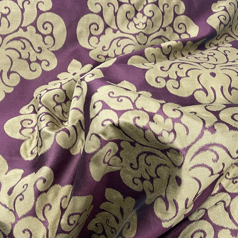 Beige Damask Upholstery Curtain Brocade Fabric, Purple Beige Damask Upholstery Curtain Brocade Fabric, Purple