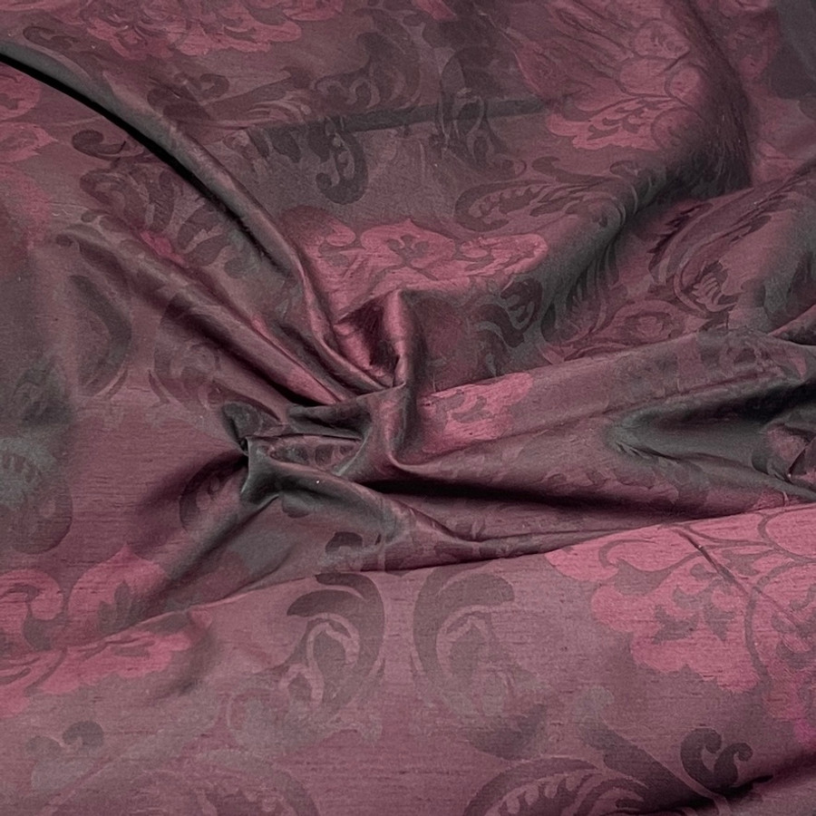 Damask Faux Silk Slub Upholstery Curtain Fabric, Purple Wine Damask Faux Silk Slub Upholstery Curtain Fabric, Purple Wine